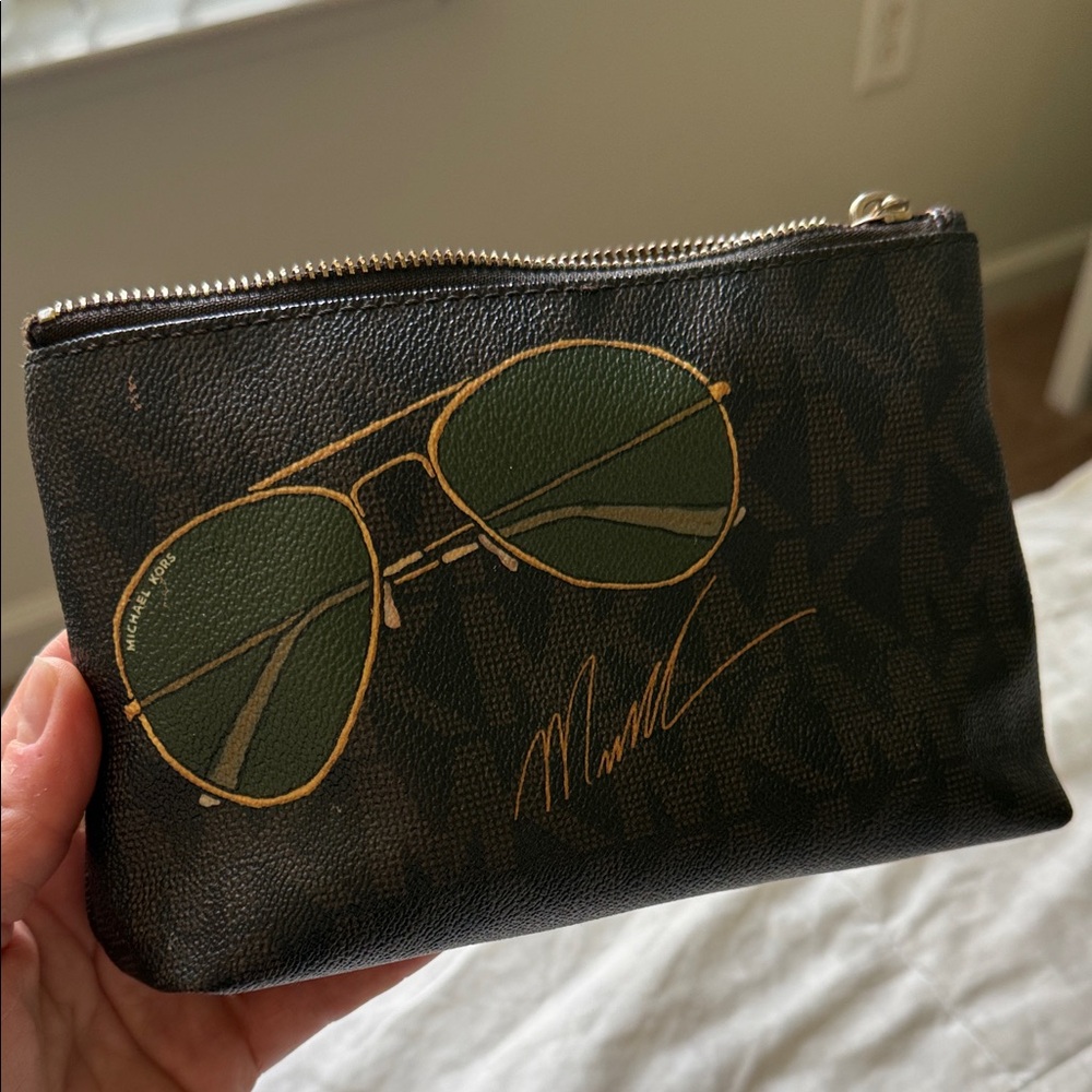Michael Kors Brown Logo Zip Pouch/Makeup Case